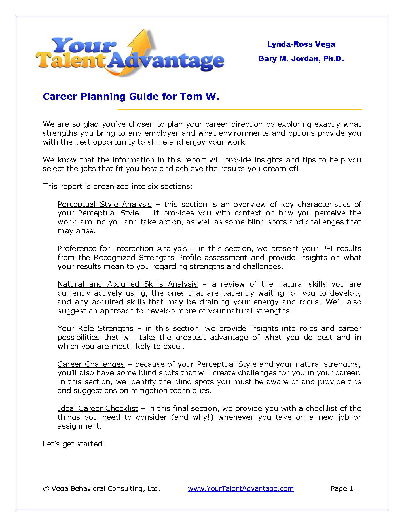 Screenshot of a sample report from our Career Planning Guide